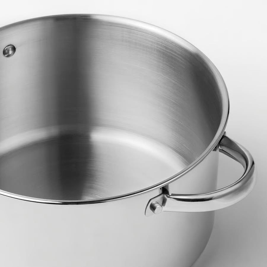 Image of DVARGKRAFTA Stainless Steel Pot with Lid, 5.5 L, Induction Compatible, Thick Aluminium Base, 24 cm Diameter, Stackable Design, Gas Hob Compatible