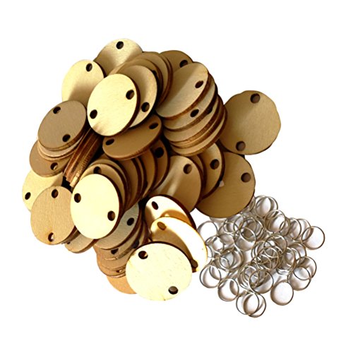VORCOOL 100 pièces Tige de bois rodajas de bois avec trous et 100 pièces anneaux de fer