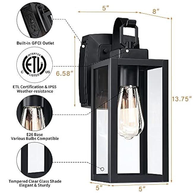 Pia Ricco Outdoor Porch Lights Outside Wall Lantern Matte Black Wall Mount Exterior Sconce