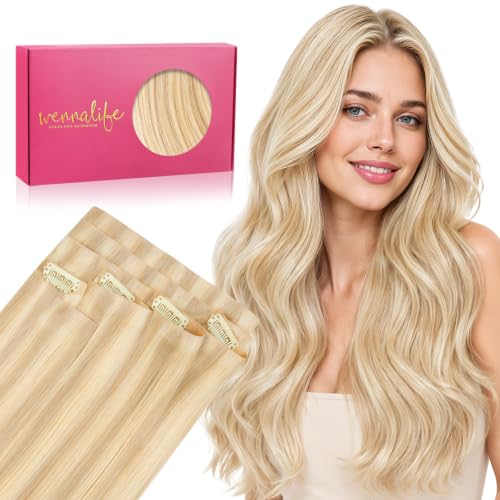 Image of WENNALIFE Invisible Edge Seamless Clip in Hair Extensions Real Human Hair