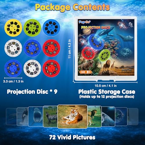 Image of Pup Go Flashlight Discs for Kids Age 3 4 5 6 7 8 Years, 9 Discs 72 Images, 3 Themes: Wild Animals, Sea & Space, Boxed Set for Easy Storage, Ideal Accessories for Our Dinosaur Torch Projector Toy
