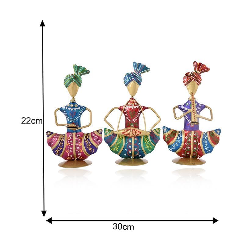 Image of Sitting Sardar Set of 3 Handcrafted Rajasthani Musician Figurines | Traditional Home Decor Showpiece for Living Room, Office Desk & Shelf | Decorative Items for Table | 33 cm