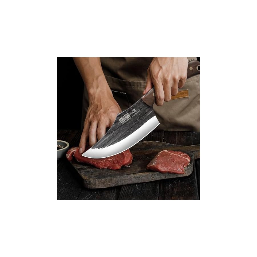 Butcher-Knife-Set-Hand-Forged-Butcher-Chef-Knife-Set-with-Roll-Bag-Sharp-Kitchen-Knife-Set-of-Meat-Cleaver-Knife-Bone-Chopper-Knife-Fillet-Knife-Set-for-Home-Camping-BBQ-Gift-for-Men HOSHANHO Butcher Knife Set, Hand Forged Butcher Chef Knife Set with Roll Bag, Sharp Kitchen Knife Set of Meat Cleaver Knife Bone Chopper Knife Fillet Knife Set for Home & Camping & BBQ Gift for Men