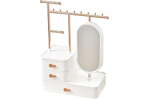 Elegant Three-Tier Earring Display with Mirror for Jewelry Organization