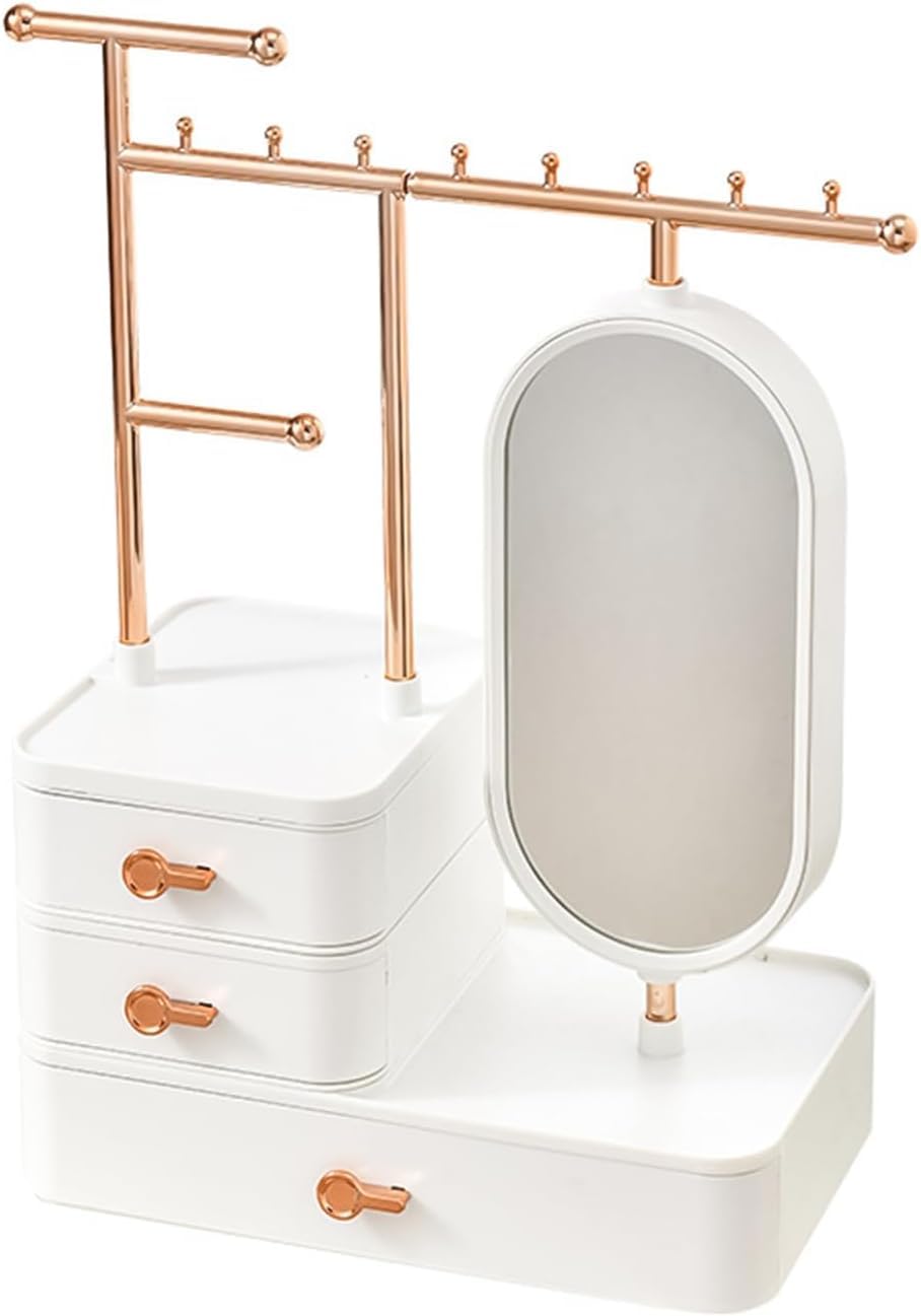 DeaGenlte Earring hanger Rack with Mini Hangers, Jewelry Towers Display Stand Box with Mirror, 3 Tier Necklace Holder Display for Earrings Watches Bracelet Rings (3 Tier)