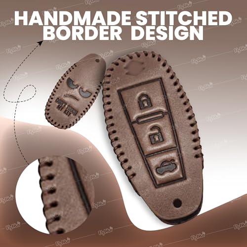 Image of Soft Handmade Leather Key Cover Compatible with Maruti Suzuki Baleno Ciaz Vitara Brezza S Cross Swift Ignis & Toyota Urban Cruiser 3 Button Smart Key Protection with Keychain (Brown)