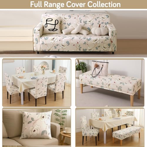 Image of HOKIPO Premium Printed Velvet Chair Cover Set of 2 for Dining Table, Buttercream Magnolia Whisper (AR-5794-D5*2)