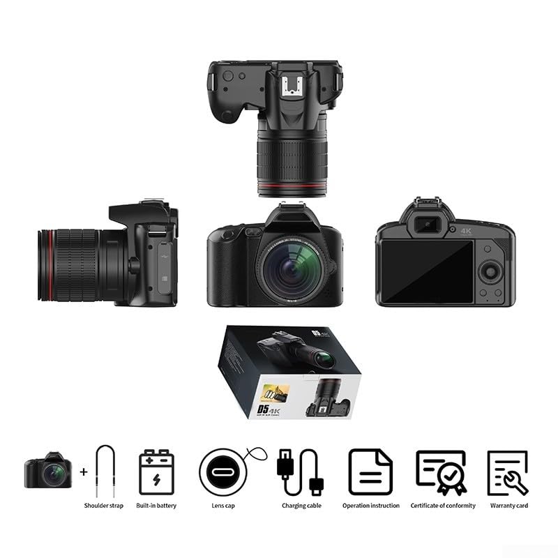 Cámara réflex digital D5, control Wi-Fi, lente dual, zoom 16X, cámara dual 4K de 64 MP, cámaras digitales de fotos y video con visión nocturna (blanco)