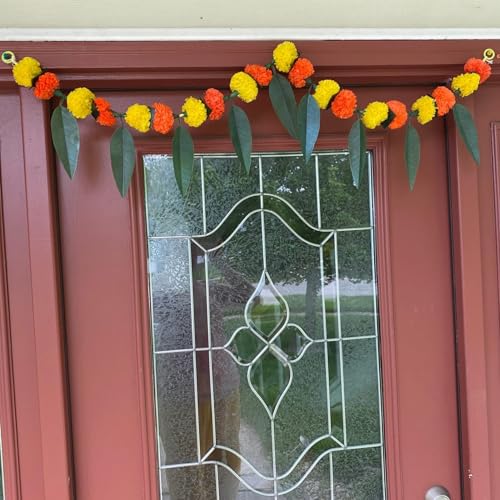 Image of LOVENSPIRE Marigold and Mango Leaf Door Toran (3 Ft.) Traditional Floral Garland Valance for Festival and Pooja Decor, Indian Bandarwal Hanging for Diwali, Weddings, and Housewarming Favors