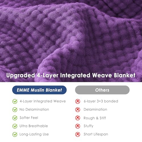 Image of EMME Muslin Blankets for Adults Throw Blanket for Couch Breathable Gauze Soft Lightweight Airy Purple Twin 60 inch x 80 inch