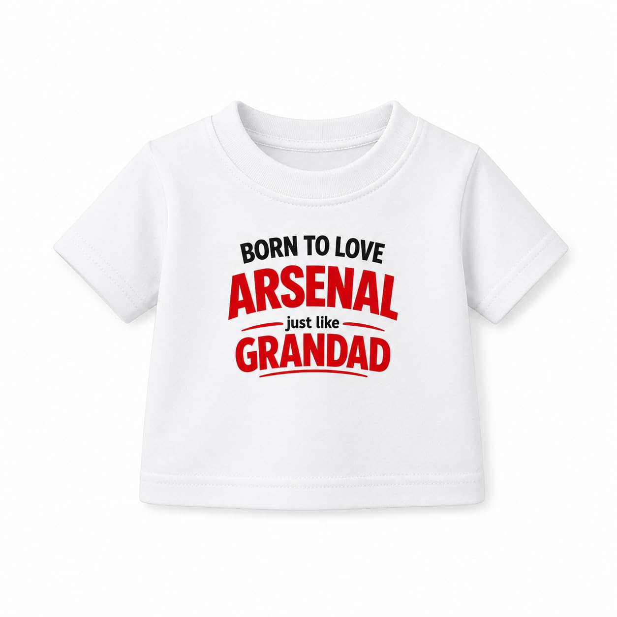 Cheekytots Baby Football T Shirt, Born to Love Arsenal Just Like Grandad, 100% Cotton Baby Tee, Short Sleeve Baby & Toddler Top, Football Top White