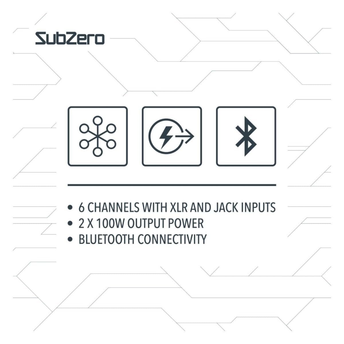 SubZero Mezclador autoamplificado con reproductor multimedia digital | Seis canales con entradas XLR y jack, reproductor MP3 integrado con Bluetooth, 200W RMS/250W pico
