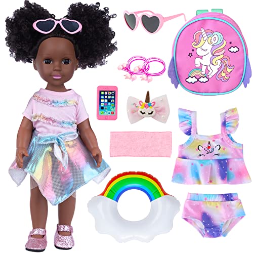 Muñeca negra de silicona con accesorios temáticos unicornio miniatura 1