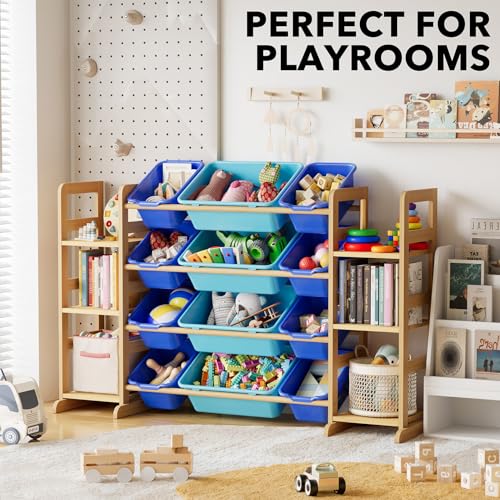 SpaceAid Toy Storage Organizer with 6 Shelves and 12 Bins, Toy Organizers Storage Bookshelf, Kids Bin Shelf Toys Box Bookcase for Bedroom Playroom Organization Room Decor, Blue and Navy Blue