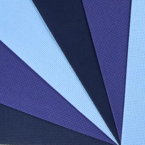 Image of KCS 4 /6 pc of 12 inch x 18 inch(30cmx45cm) 16 Count Cotton Aida Cloth Cross Stitch Fabric (6 pc,Light Blue+Royal Blue+Navy Blue)