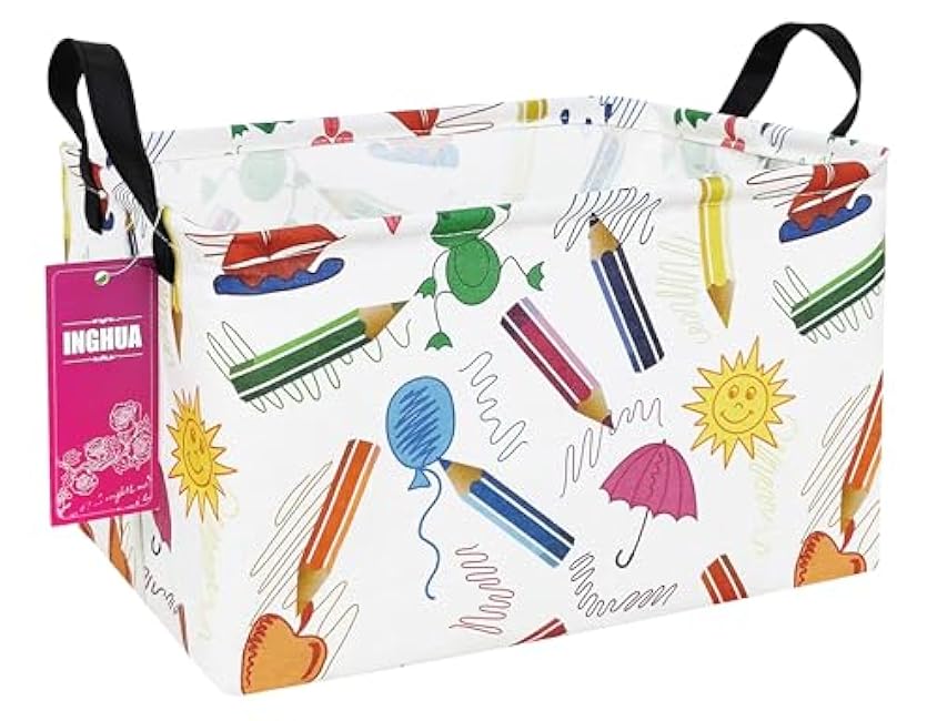 Rectangular Storage Basket Fabric Organizer Bin for Toys,Books,Clothes,Gifts,Pets-Perfect for Home,Office,Nursery,Dorm,Shelf(Rec-Pink hearts )