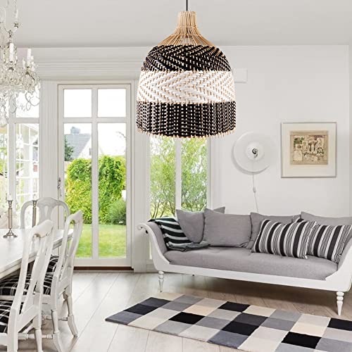 Littleglovo Rattan Pendant Light, Handmade Woven Pendant Light Fixtures for Kitchen Island, Bamboo Hanging Ceiling Light, Wicker Chandelier for Living Room Bedroom - 15.7" x 11.8" (Bulb Not Included) - Image 3