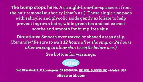 Bliss Bump Attendant, Ingrown Hair Eliminating Pads | Use Between Waxing/Shaving Sessions | Paraben Free, Cruelty Free | 25 Pads