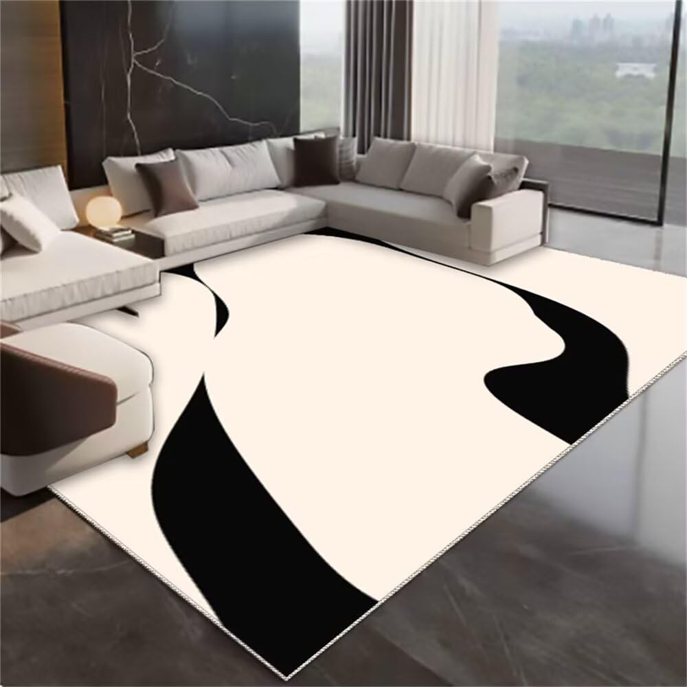 Tapis de chambre design au motif abstrait noir et blanc pour espace enfant unique