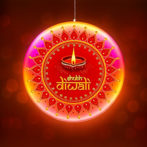 Image of Gesto Shubh Diwali LED Board Light - Multicolor Double-Sided Hanging Display | Festival Lights for Home, Door Entry, Balcony,Corporate Offices, Showrooms, Mandir,Pooja Pandal & Diwali Decoration Items