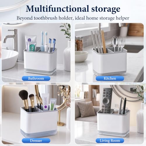 Toothbrush Holders for Bathrooms, 3 Slots Tooth Brush Holder for Bathroom Organizer Storage, Electric Toothbrush Holder and Toothpaste Holder for Countertop with Drainage