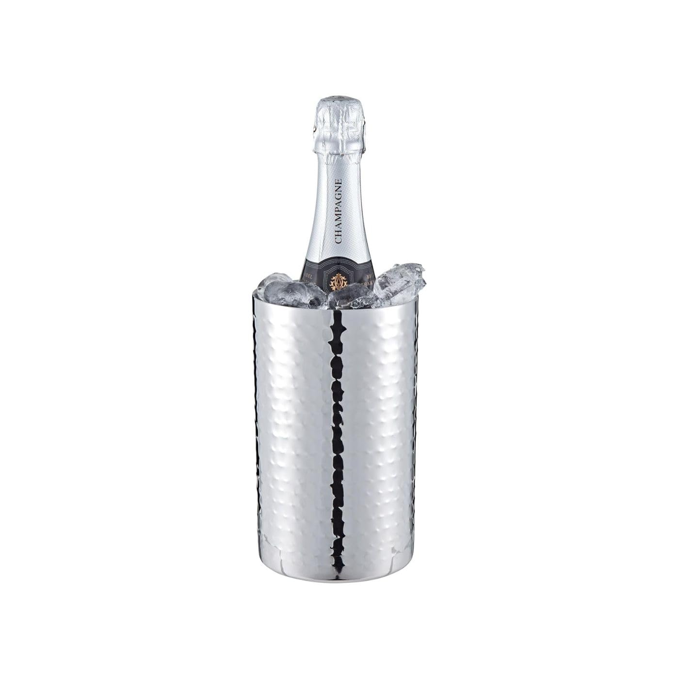 Buckingham Portable Champagne Wine Bottle Cooler Stainless Steel Double Wall Wine Chiller Premium Indoor & Outdoor Bottle Cooler 20 cm (Hammered Effect)