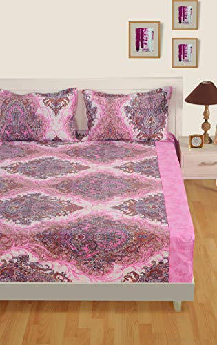 Image of Swayam Pure Cotton Single Bedsheet with 1 Pillow Covers | Size 60 x 90 inch | 160 TC | Ethnic Motifs Design | Soft Breathable Bed Sheet | Comfortable & Durable for Bedroom - Pink