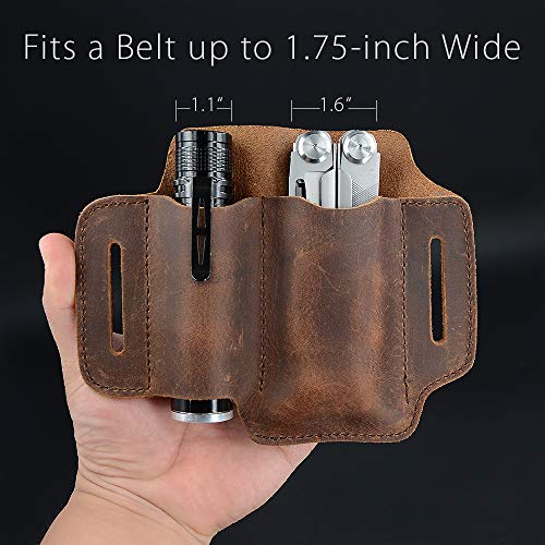 Xxl Edc Leather Sheath For Leatherman Multitools Sheath, Edc Belt Sheath Pocket Organizer For 5 Inch Knives Tactical Flashlights Tools, Leather Holster For Leatherman Multitool Flashlight, Chestnut. #TOP2