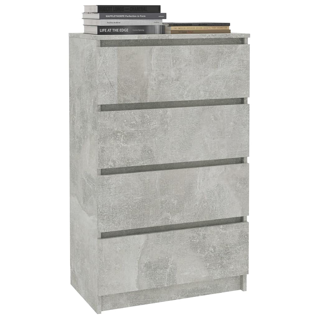 Chest of Drawers with 4 Drawers, Chest of Drawers, Chipboard Chest, Minimalist Design, 60 x 35 x 98.5 cm (L x W x H), Concrete Grey