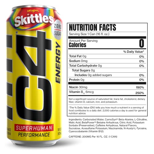 image for Cellucor C4 Energy Drink, Skittles, Carbonated Sugar Free Pre Workout 