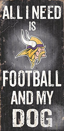 Fan Creations NFL Football and Dog Wood Sign, Minnesota Vikings, Multicoloured