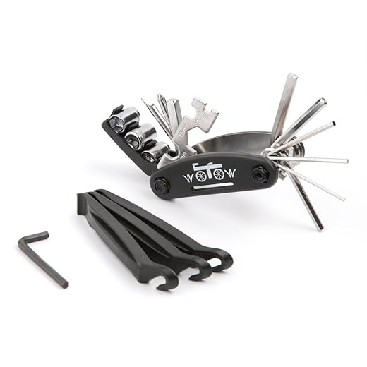 WOTOW Bike Repair Tool Kit, 16 in 1 Bicycle Multitool with Tire Levers Hex Spoke Wrench, Multi Function Accessories Set for Road Mountain Bikes