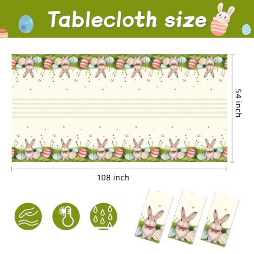 Image of Childom 3 Pack Easter Decorations Easter Tablecloths Disposable Plastic Tablecloths 54 inchx108 inch Bunny Table Cloths Rectangle Tables for Party Supplies,Holiday Table Covers for Home Dinner Outdoor Picnic