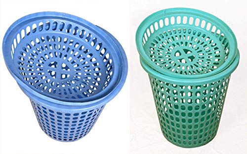 Image of Laundry Basket with Cap - Royal Blue + Light Green Color, Durable (Unbreakable) 50L with 6 Months Warranty (Blue, Light Green)