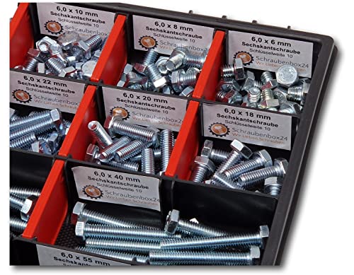 Sechskantschrauben Sortiment M6 // 6mm-60mm 200 tlg Schraubenbox DIN 933/ISO4017 Vollgewindeschrauben Maschinenschrauben Gewindeschrauben Sechskantschrauben