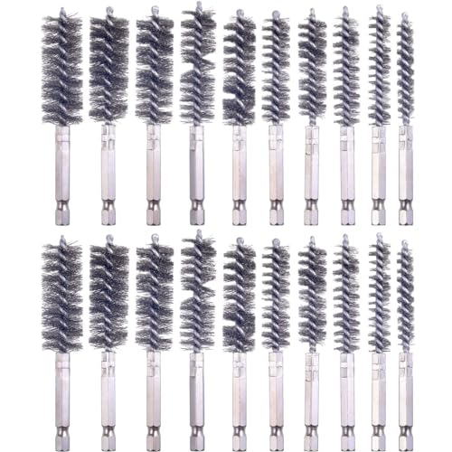 20 PCS Stainless Steel Bore Brush for Drill, Twisted Wire Stainless Steel Wire Brush Metal Bore Cleaning Cleaning Brushes with 1/4