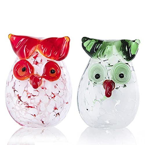 HXSCOO Set Of 2 Xmas Gift Hand Blown Cute Owl Figurines Collection Murano Art Glass Sculpture Miniature Animal Ornament Home Decor (Color : OWL)
