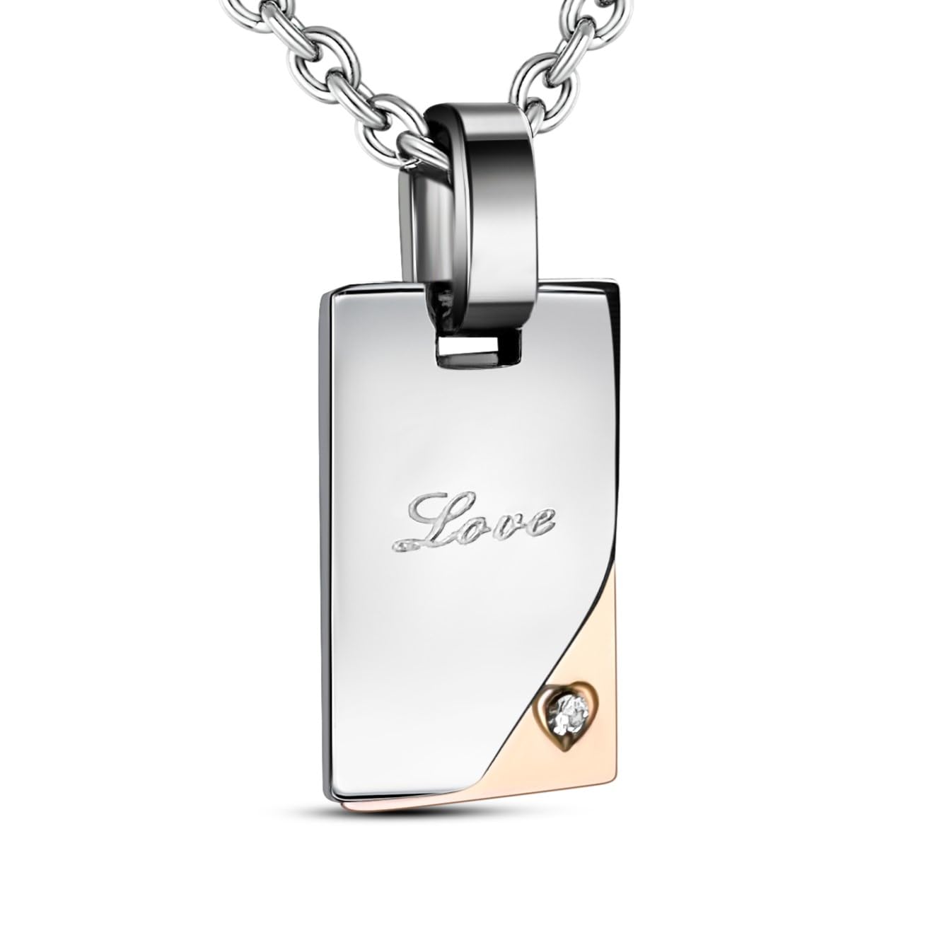 Personalisierte Kette mit Gravur Edelstahl 50 und 55 cm mit Anhänger Buch mit Strass-Stein in silber schwarz gold - Personalisierte Halskette für Freundin Freund - Personalisierter Schmuck