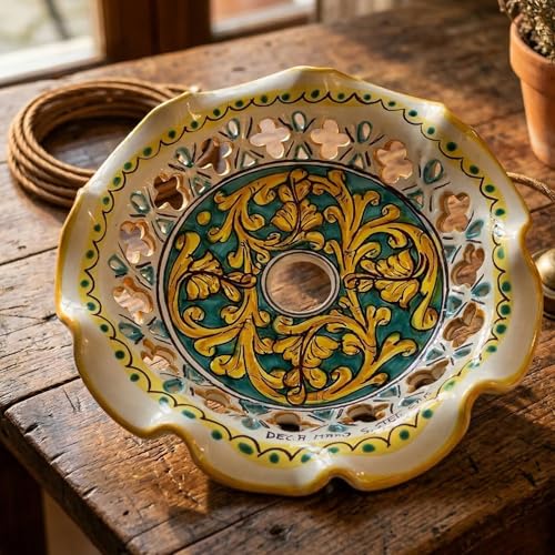ILAB Piatto in ceramica per lampadario decorato realizzato e firmato a mano sospensione art. martina