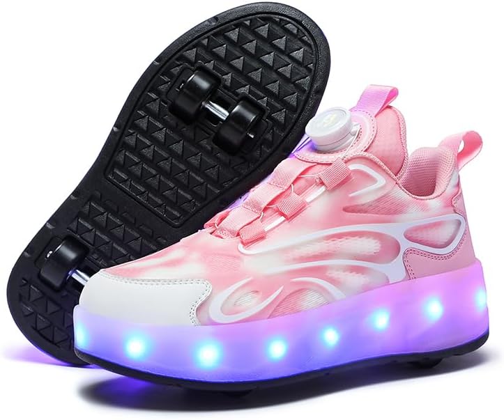Kids Roller Skate Shoes, Front and Back Double Wheels Shoes with LED Flash Light Lightning Sole Sneaker Skate Heelys Shoes