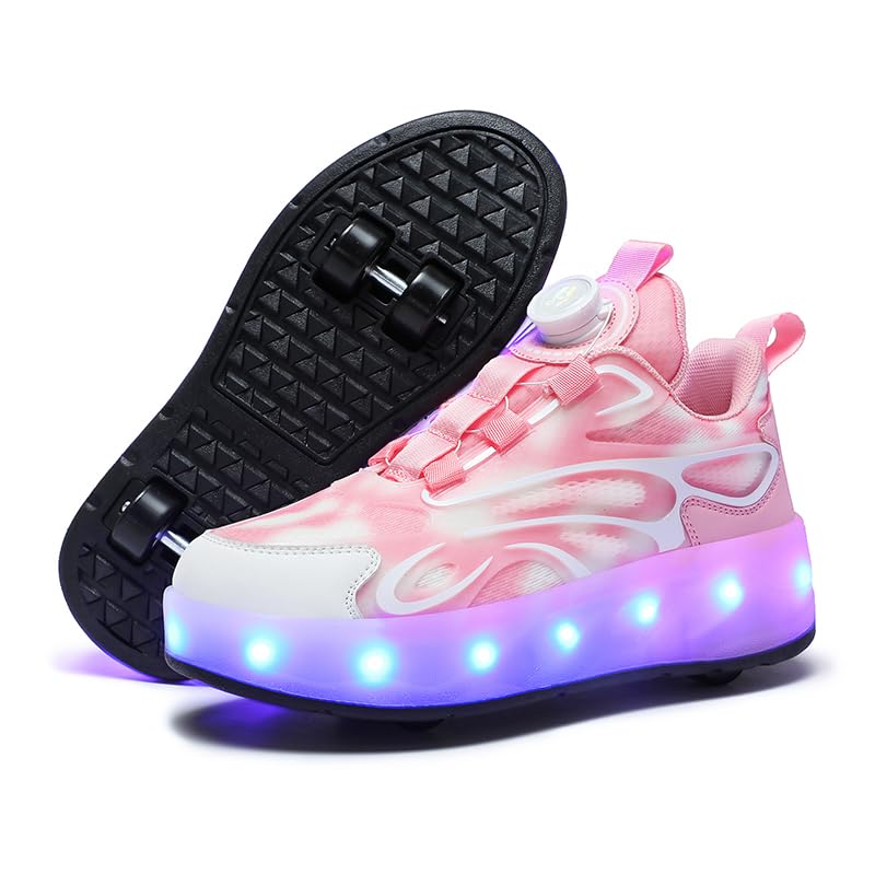 Sponsored Ad – Kids Roller Skate Shoes, Front and Back Double Wheels Shoes with LED Flash Light Lightning Sole Sneaker Skate Heelys Shoes