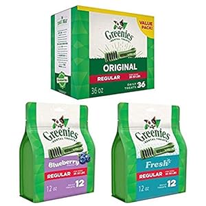 Greenies Regular Dental Dog Treats, Flavor Variety Pack (60 Treats)