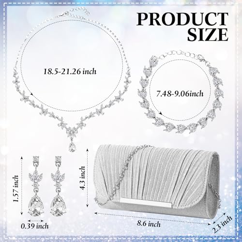 Hicarer Sparkling Shawls and Wraps with Buckle, Clutch Bag and Earring Necklace Bracelet Set for Women Evening Dresses (Silver)2