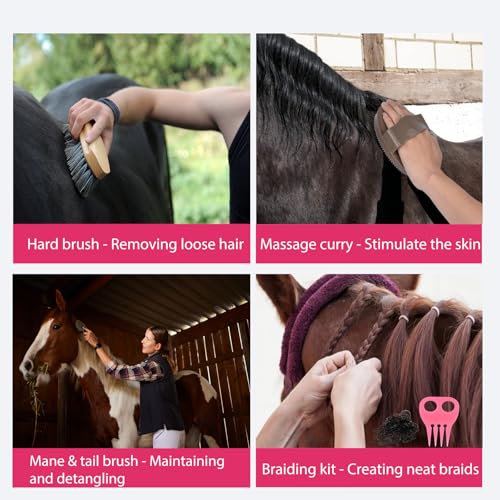 Horse Grooming Kit 13 Piece, Horse Brushes for Grooming Supplies with Tote Bag, Horses Tack Brush Set for Effective Grooming and Cleaning, Gift for Horse Riders Beginners (Pink) - Image 6