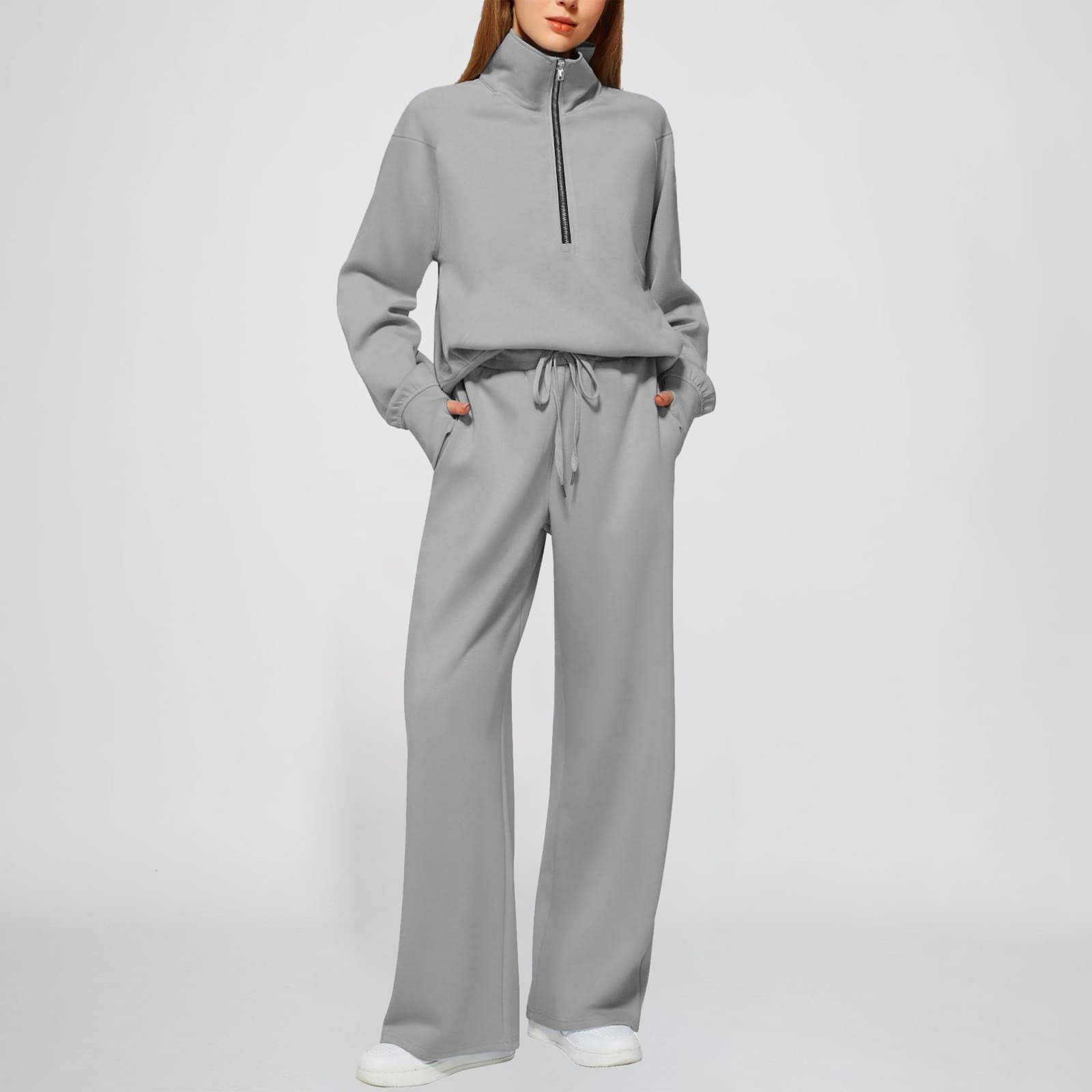 Tuta da donna oversize con colletto alla coreana, mezza zip, pantaloni da