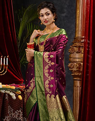 HOUSE OF BEGUM Banarasi Handloom Satin Silk Saree With Embroidery Work with Blouse Piece-STMB-Saree - Image 5