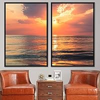 2 Piece Framed Canvas Wall Art Sunset in The Ocean Canvas Prints Home Artwork Decoration for Living Room,Bedroom - 16