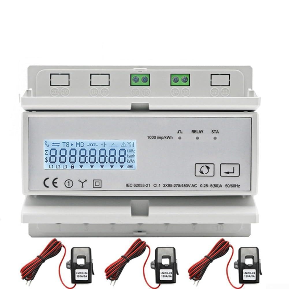 1 pièce triphasé bidirectionnel pour compteur d'énergie intelligent compatible avec compteur d'énergie bidirectionnel Wi-Fi triphasé TUYA KWh moniteur de puissance sur rail DIN (80 A)