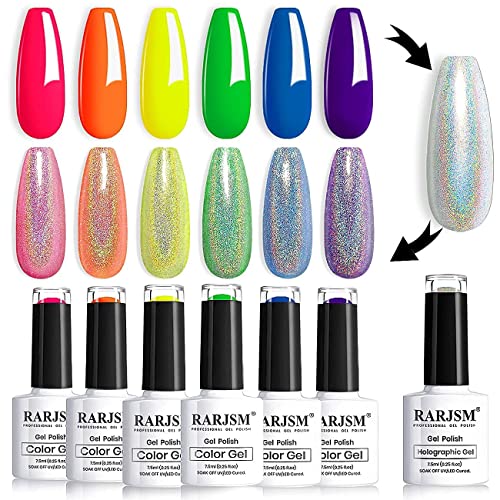 Set de 7 Esmaltes de Gel Neon Holográfico
