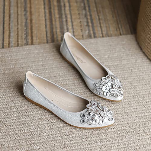 Unifizz Women's Ballet Flats Soft Pointed Toe Rhinestone Wedding Ballerina Shoes Foldable Sparkly Comfort Slip on Flat Shoes for Women4